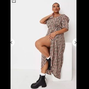 Missguided NWT Wrap Puff Sleeve Midi Dress